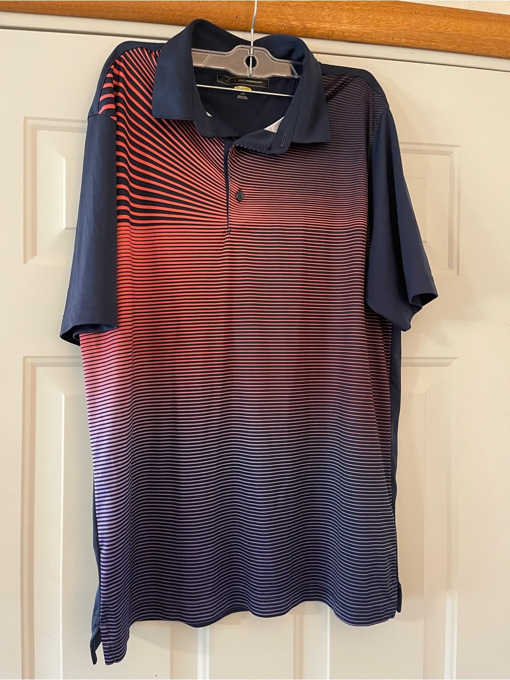 Greg Norman Golf Polo Shirt Ombre Stripe large Moisture Wicking UPF 30+